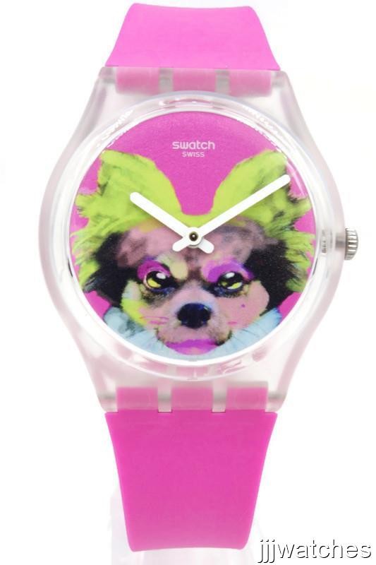 New Swiss Swatch Originals PINKAPIPPA Hot Pink Silicone Watch 34mm GE267 $75