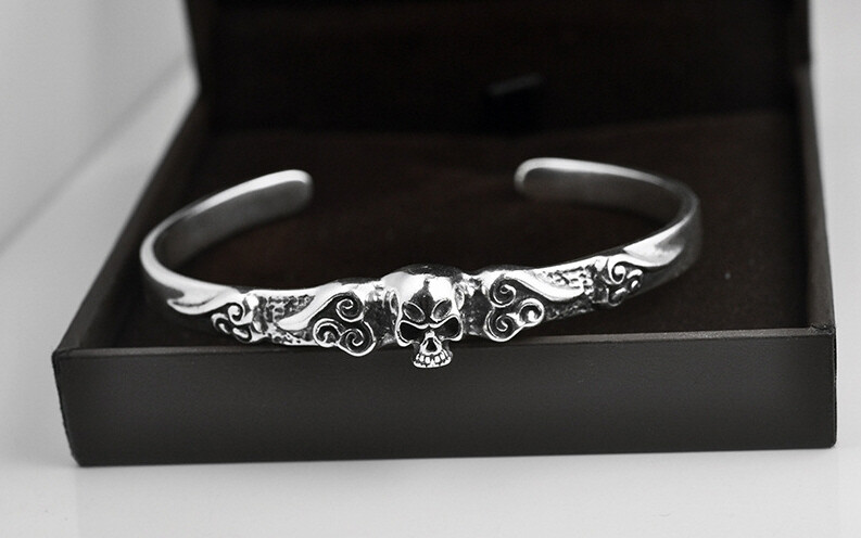C30 Herren Armspange Totenkopf Schädel Sterling Silber 925