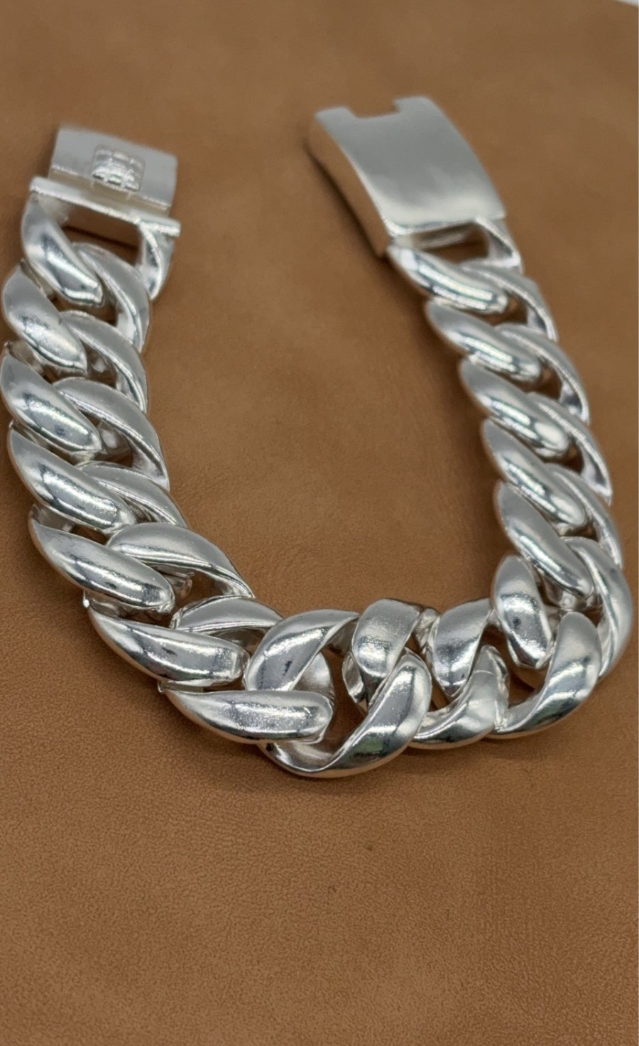 Heavy 114g Chunky Curb Link Bracelet 925 Tone Silver Plated Vintage Style