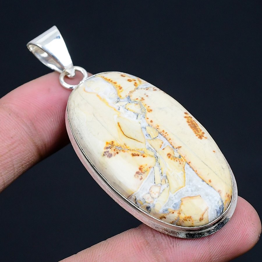 Maligano Jasper Gemstone 925 Sterling Silver Jewelry Pendant 2.57″ Z348