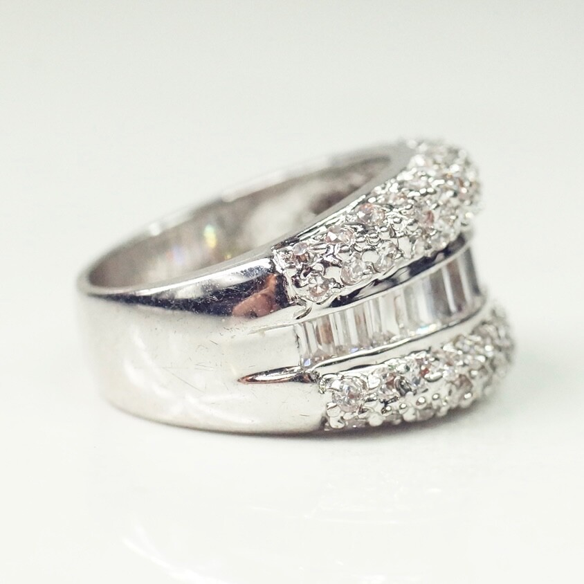 Silver Tone Clear CZ Statement Ring Size 7 Right Hand Ring