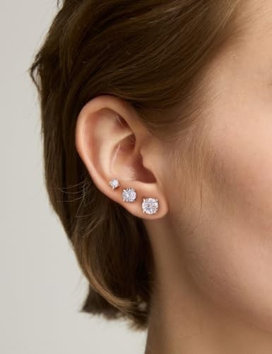 6 Pairs Stud Earrings Set Hypoallergenic Cubic Zirconia 316L A-001-silver