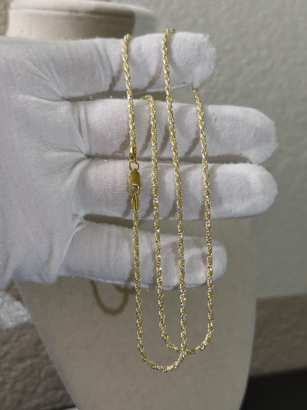 22 inch 2.2mm – Gold Over 925 Sterling Silver Two Tone Rope Chain