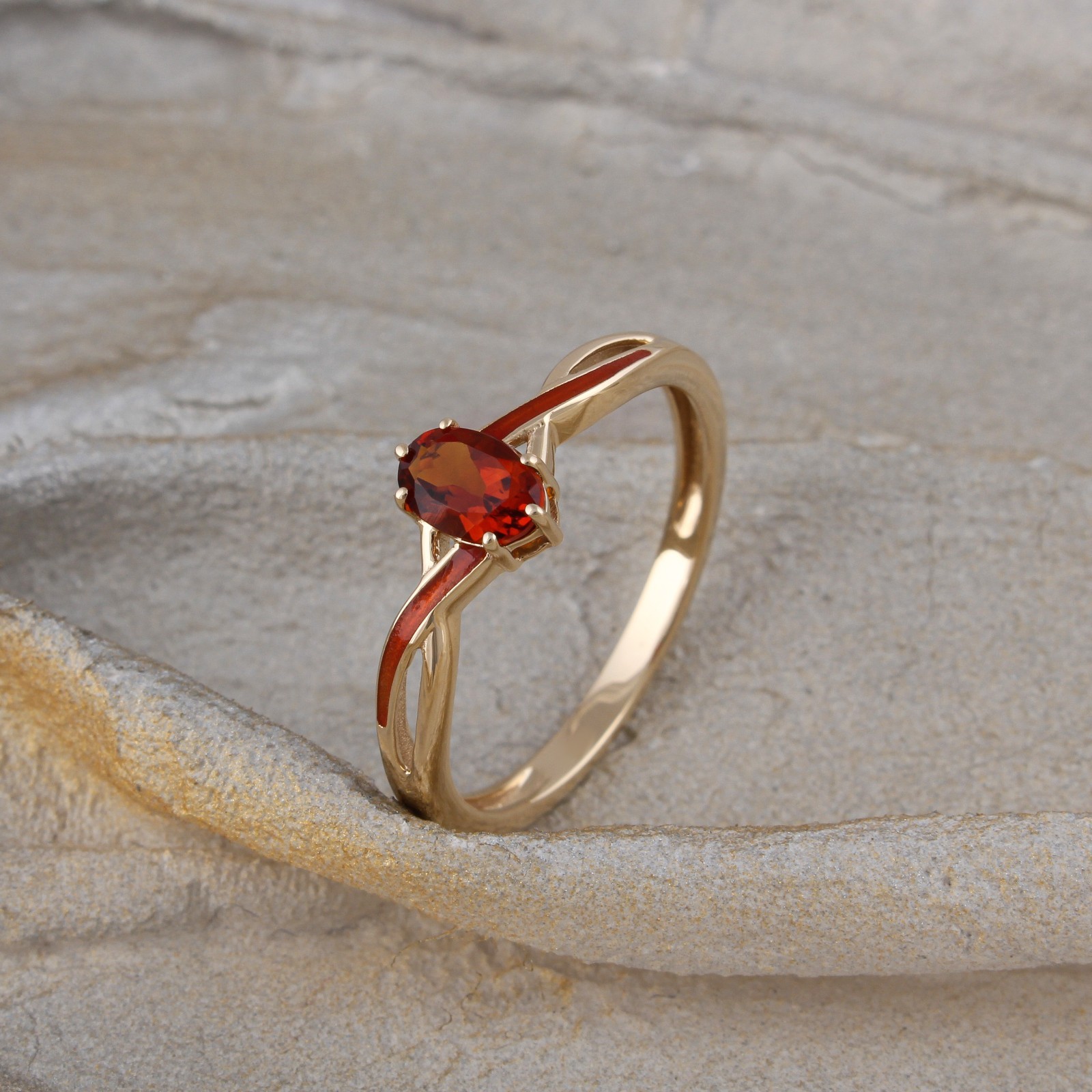 0.45 CT Oval Madeira Citrine Orange Enamel Solitaire Ring 925 Sterling Silver