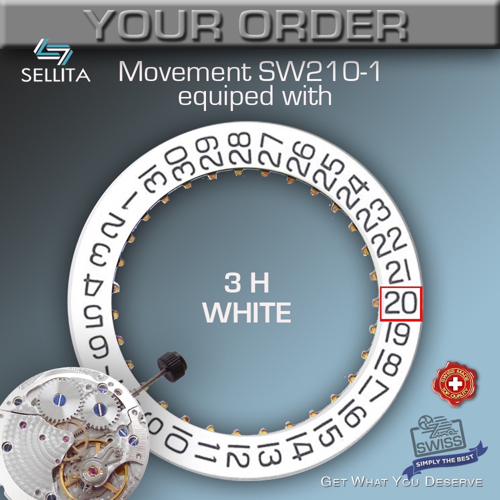 MOVEMENT MANUAL WIND SELLITA SW210-1a-PEARL, HAND WIND, 10 DATE OPTIONS