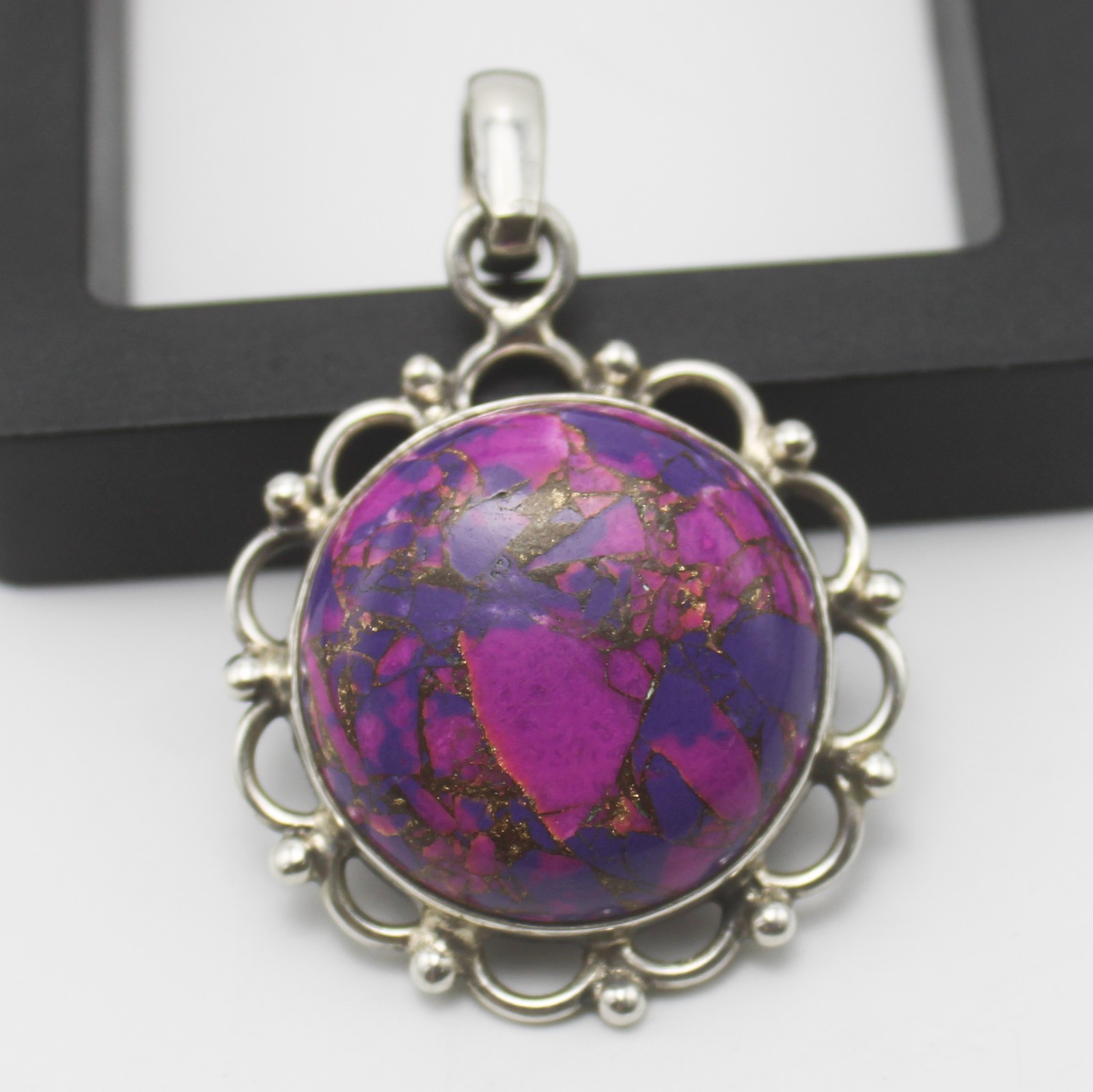 Natural Copper Tourquoise Pendant 925 Sterling Silver Vintage Jewelry 6.80 g