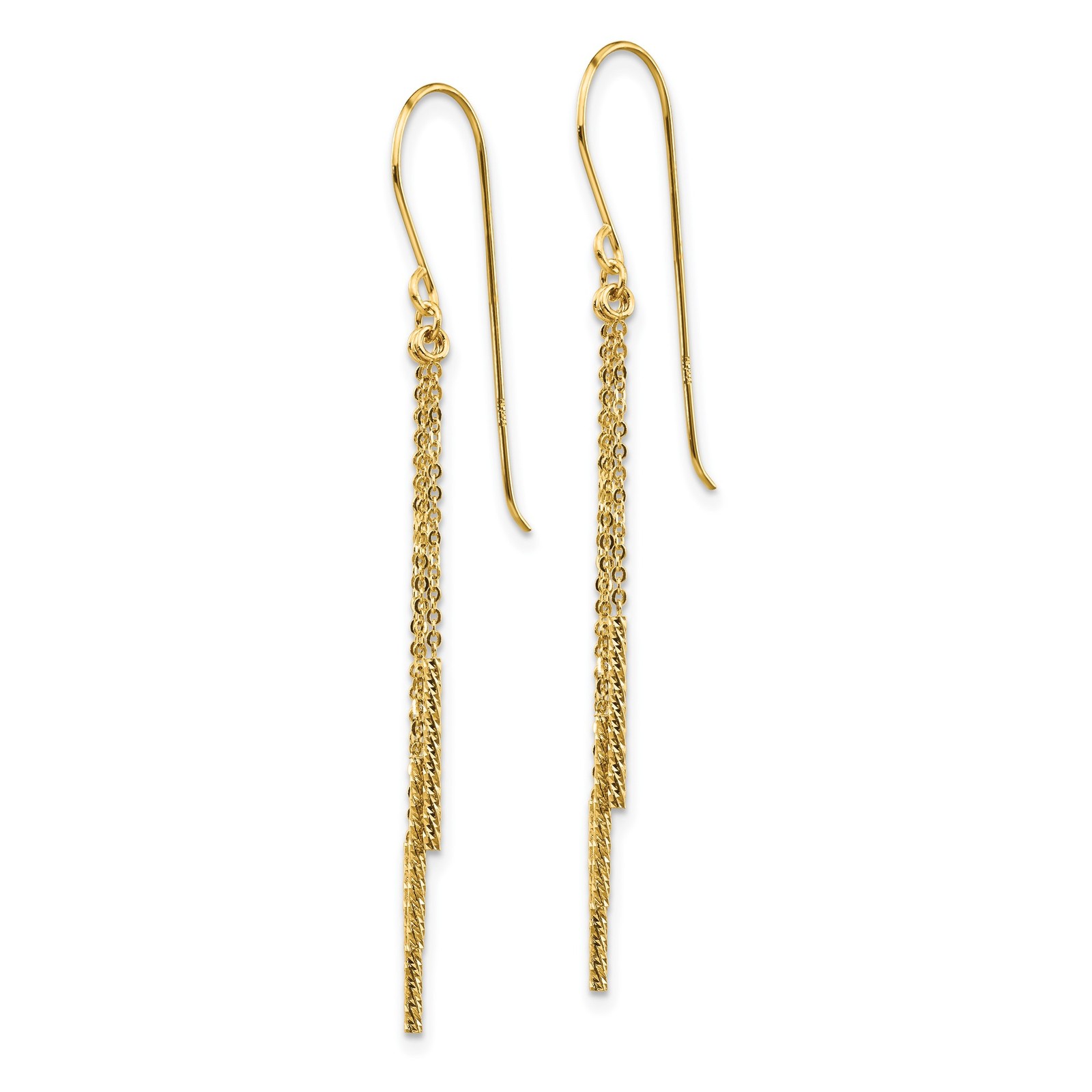 14k Yellow Gold Solid Chain Dangle Drop Earrings Pair French Wire 50.5mm