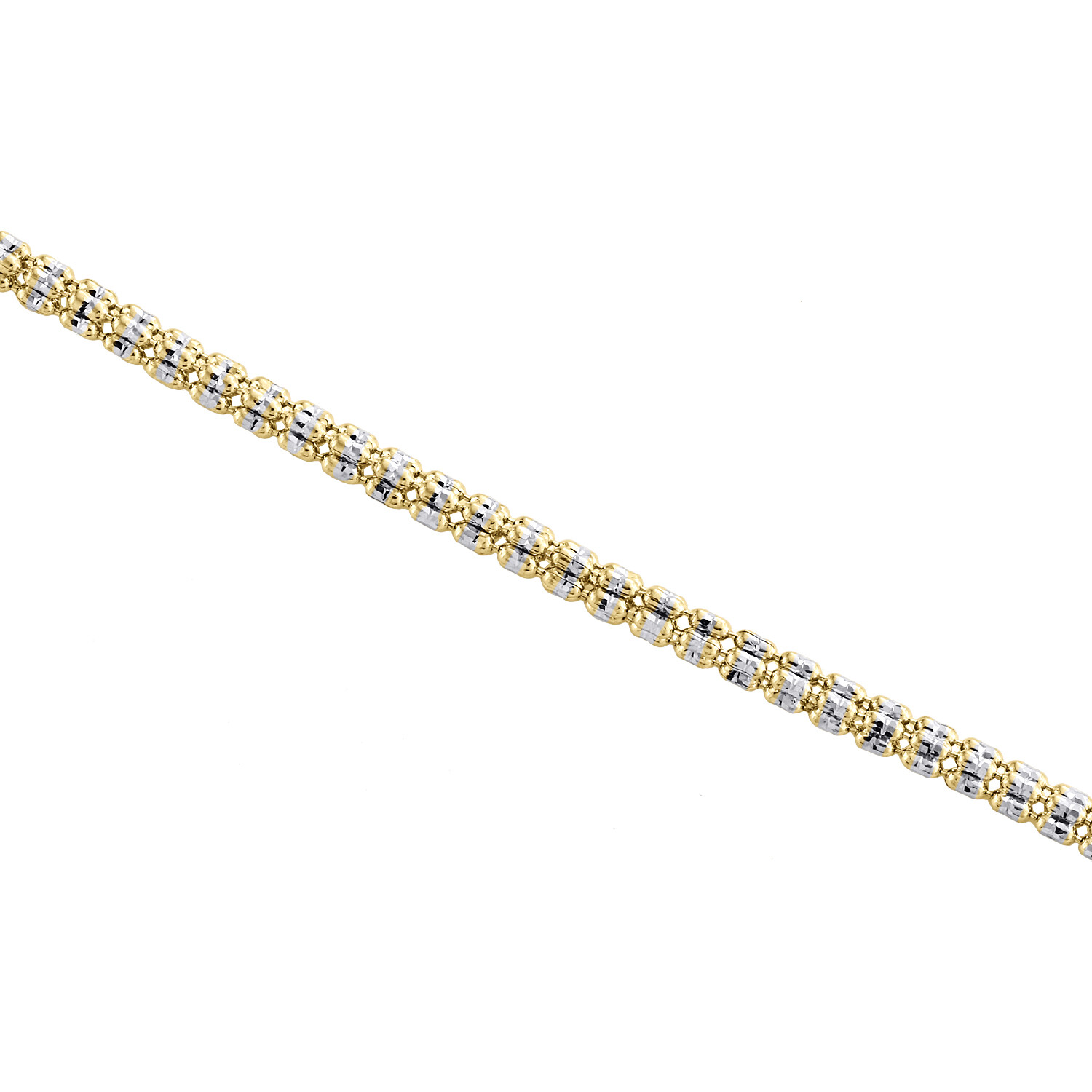 10K Yellow White Gold Two Tone 3mm Diamond Cut Ice Bead Link Bracelet 7-9 Inches