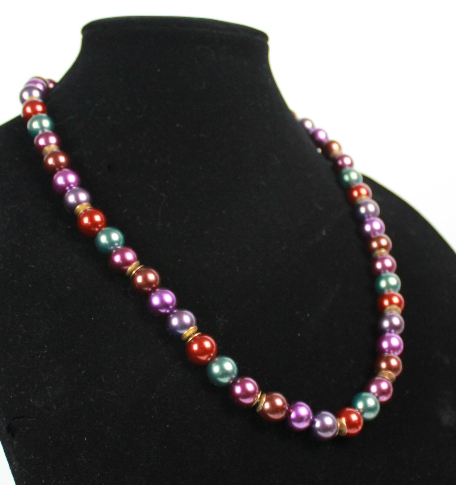Vintage Multi Color Bead Strand String Necklace Purple Green Mauve