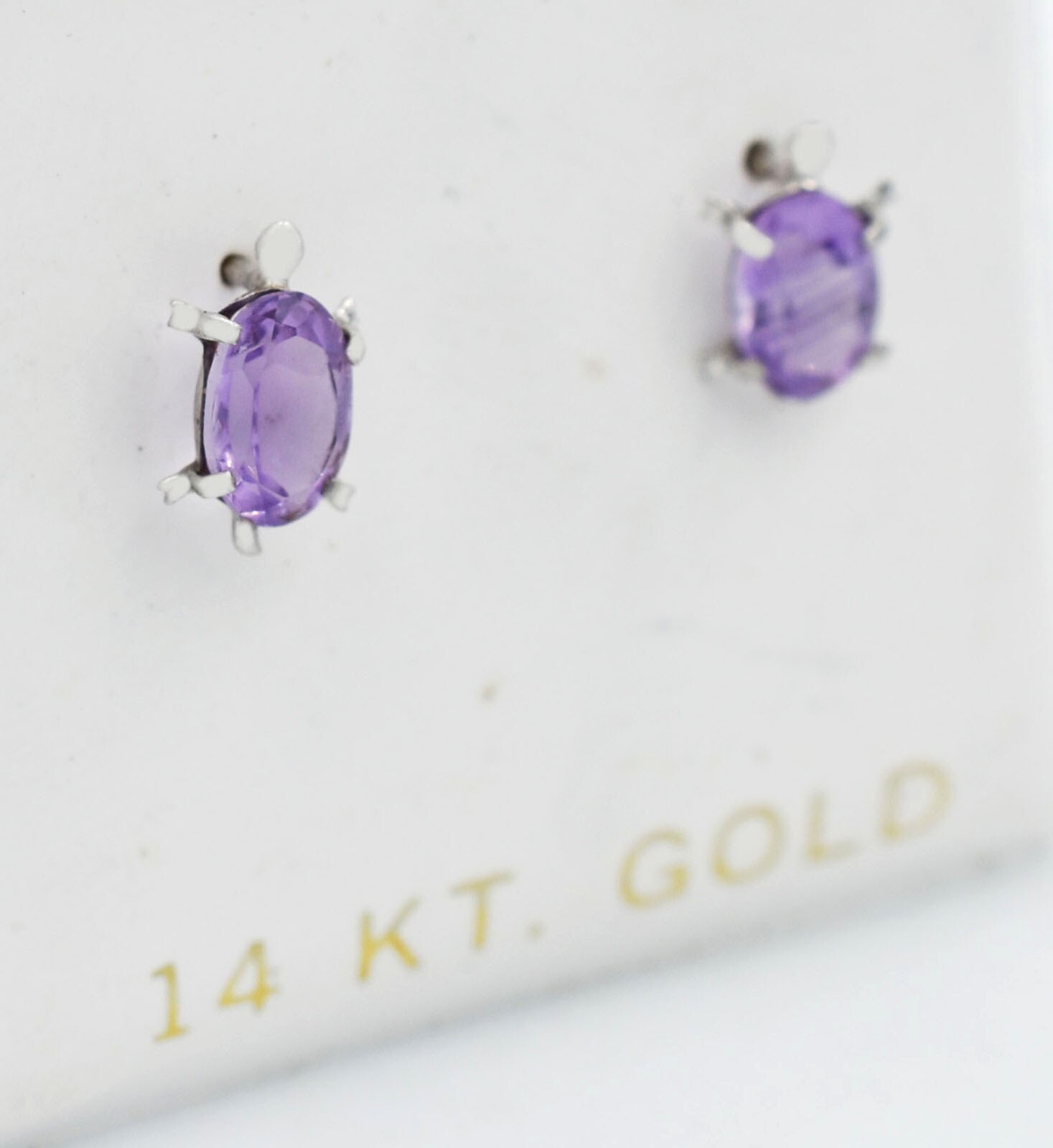 GENUINE 1.24 Cts AMETHYS TURTLE STUD EARRINGS 14K WHITE GOLD – NWT- MADE IN USA