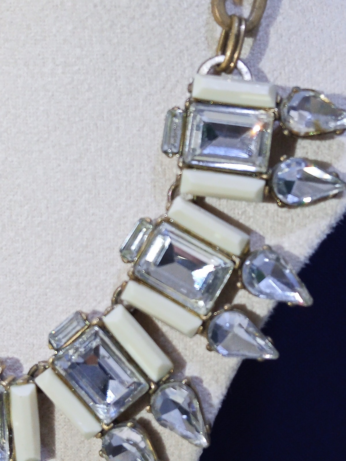 J. Crew Necklace, Faux Crystal and White Acrylic, Gold Tone Chain