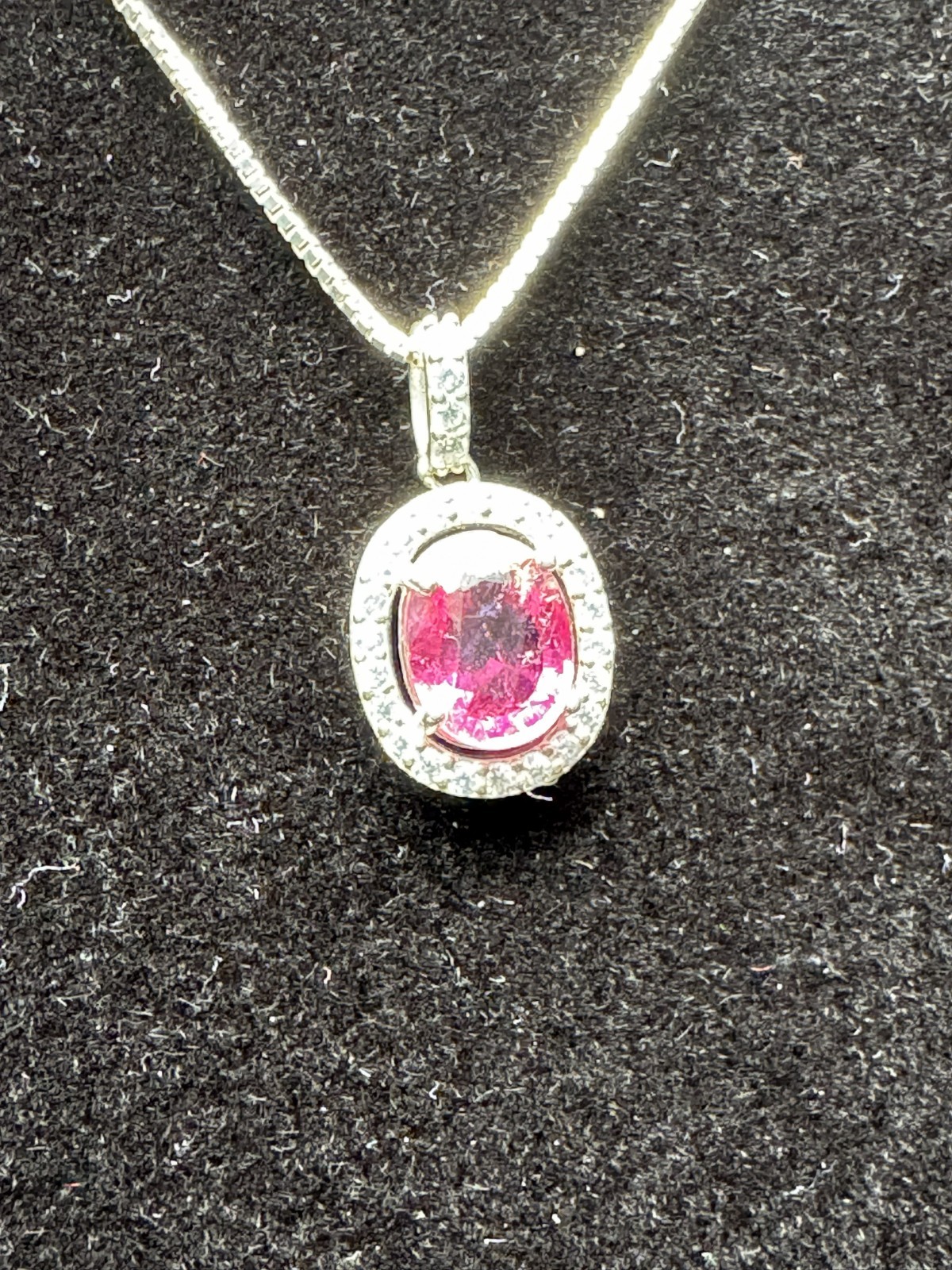 Rich Purple Pink RUBELLITE PENDANT NECKLACE. 0.925 Silver, 1.67 Carat Oval. SI
