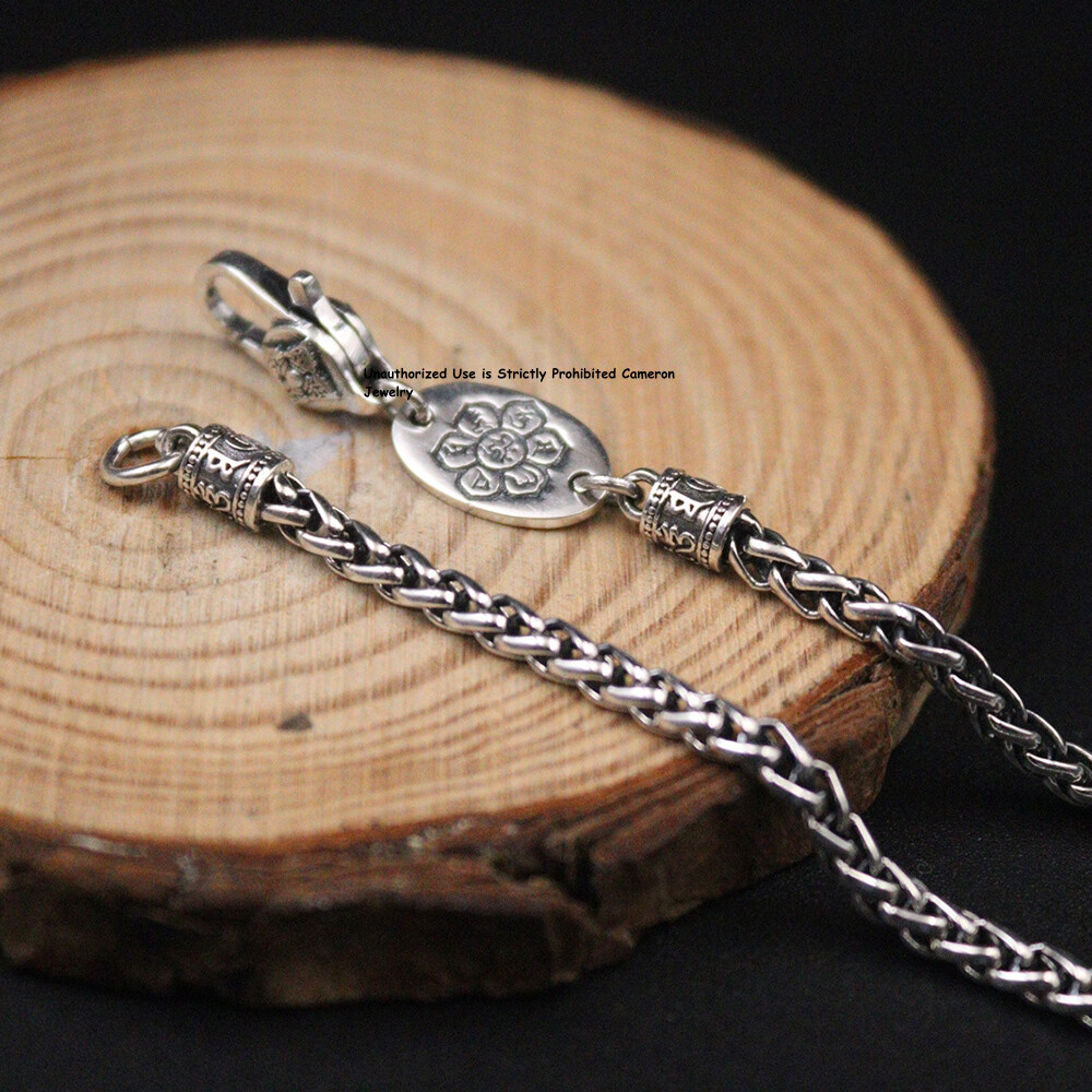 Solid S925 Sterling Silver Chain 3mm Six Words Wheat Link Necklace 17-18g 19.6in