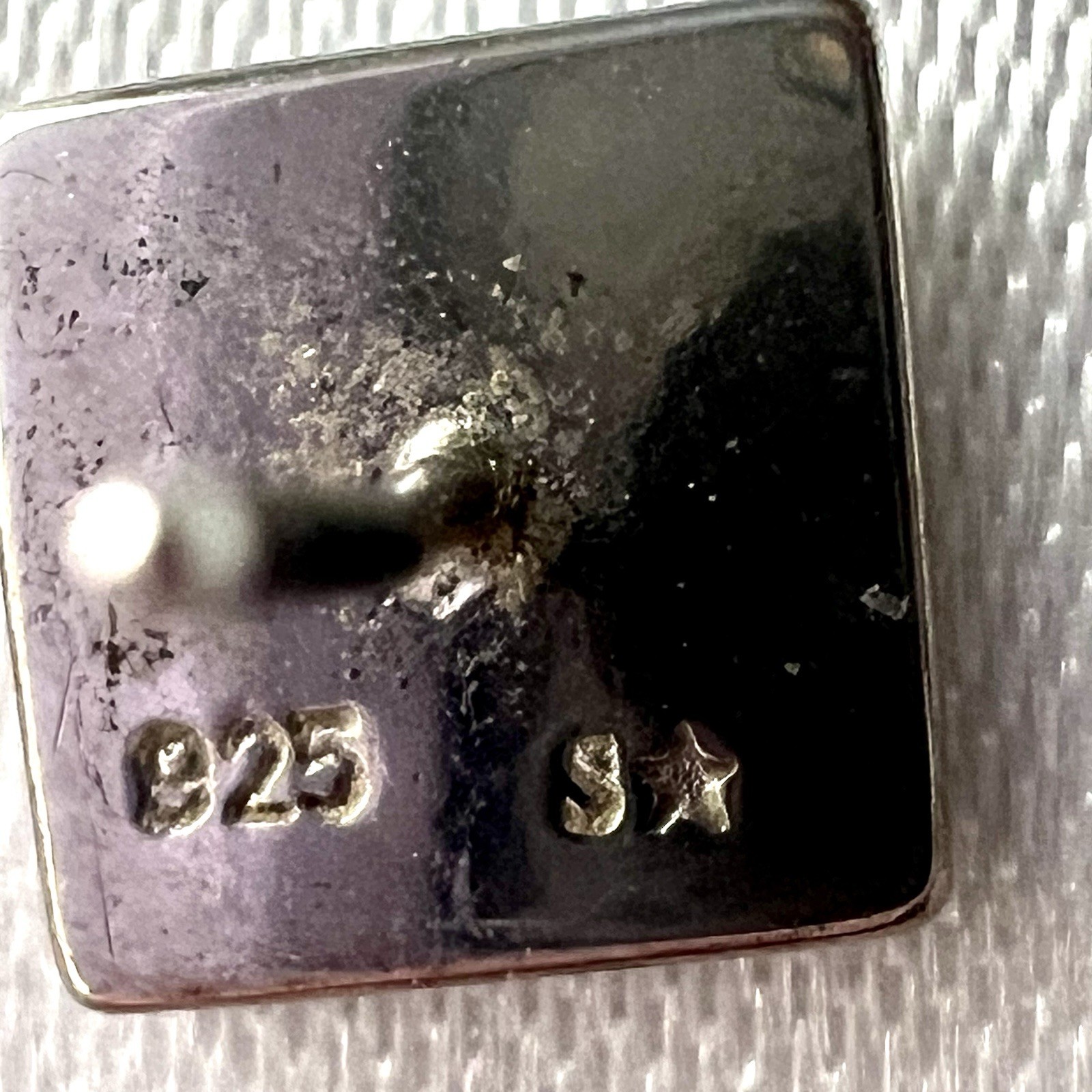 925 Sterling Silver Blue Fire Opal Square Stud Earrings 6mm 1/4” Star Hallmark