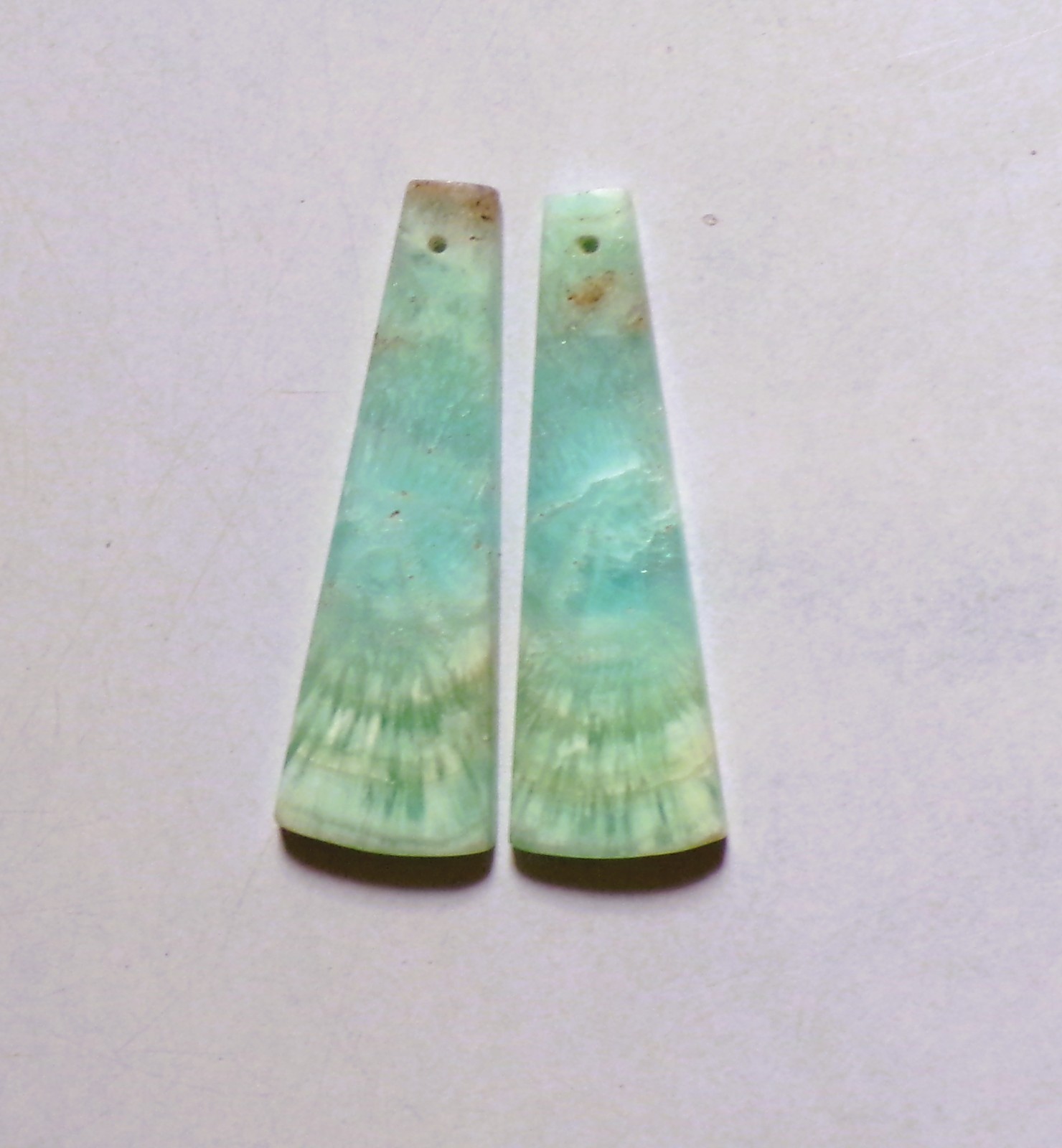 32.60 Cts Natural Blue Aragonite Drilled Match Pair Cabochon Gemstone 41X13MM 13