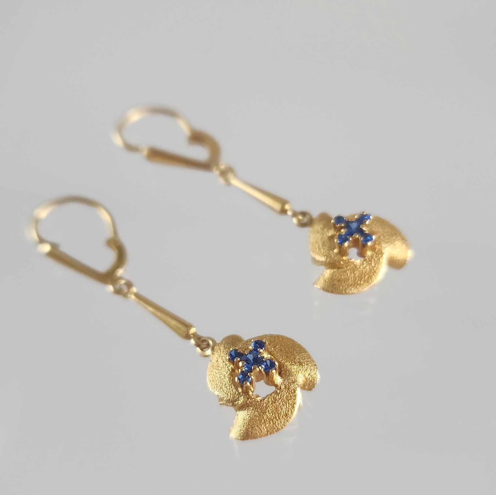 Estate Vintage European 14k Gold & Blue Topaz Dangle Earrings Mid 20th Century