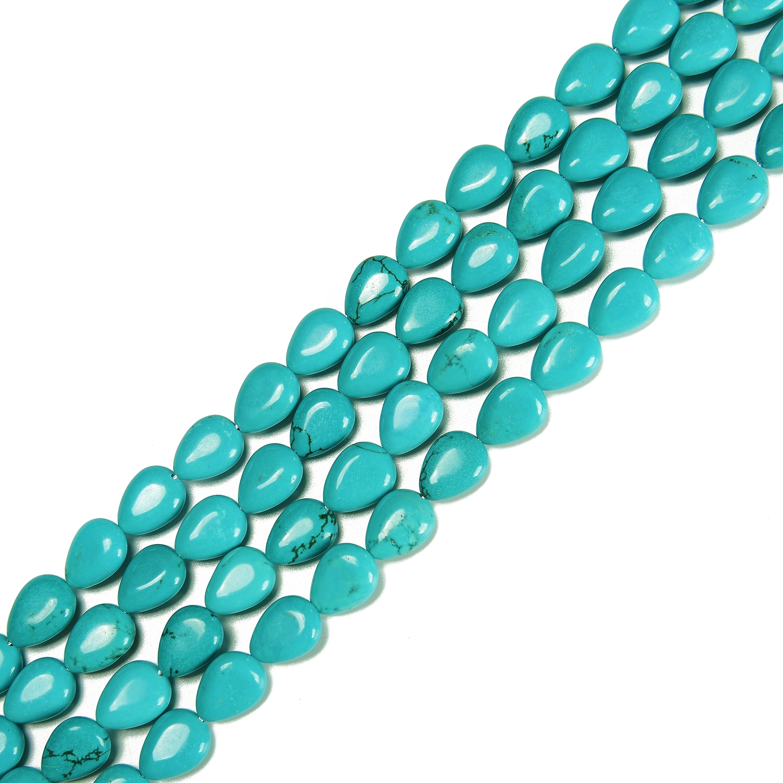 Blue Green Turquoise Smooth Flat Teardrop Beads Size 10x14mm 12x16mm 15.5” Strd
