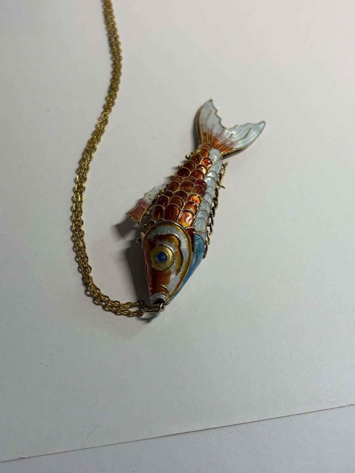 vintage Chinese articulated cloisonné enamel koi fish pendant Estate Jewelry