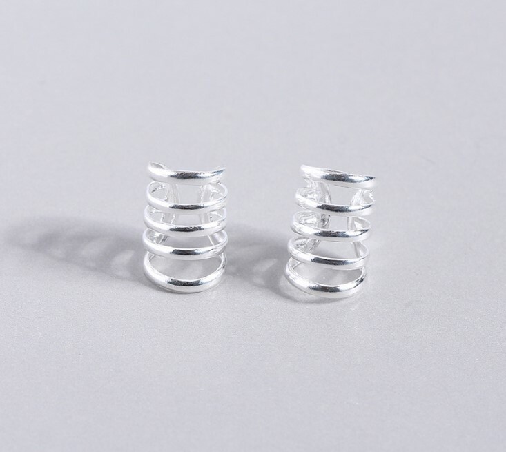 A Pair Sterling Silver 925 Ear Cuffs Wrap Wire Band no piercing Gift Box PE38