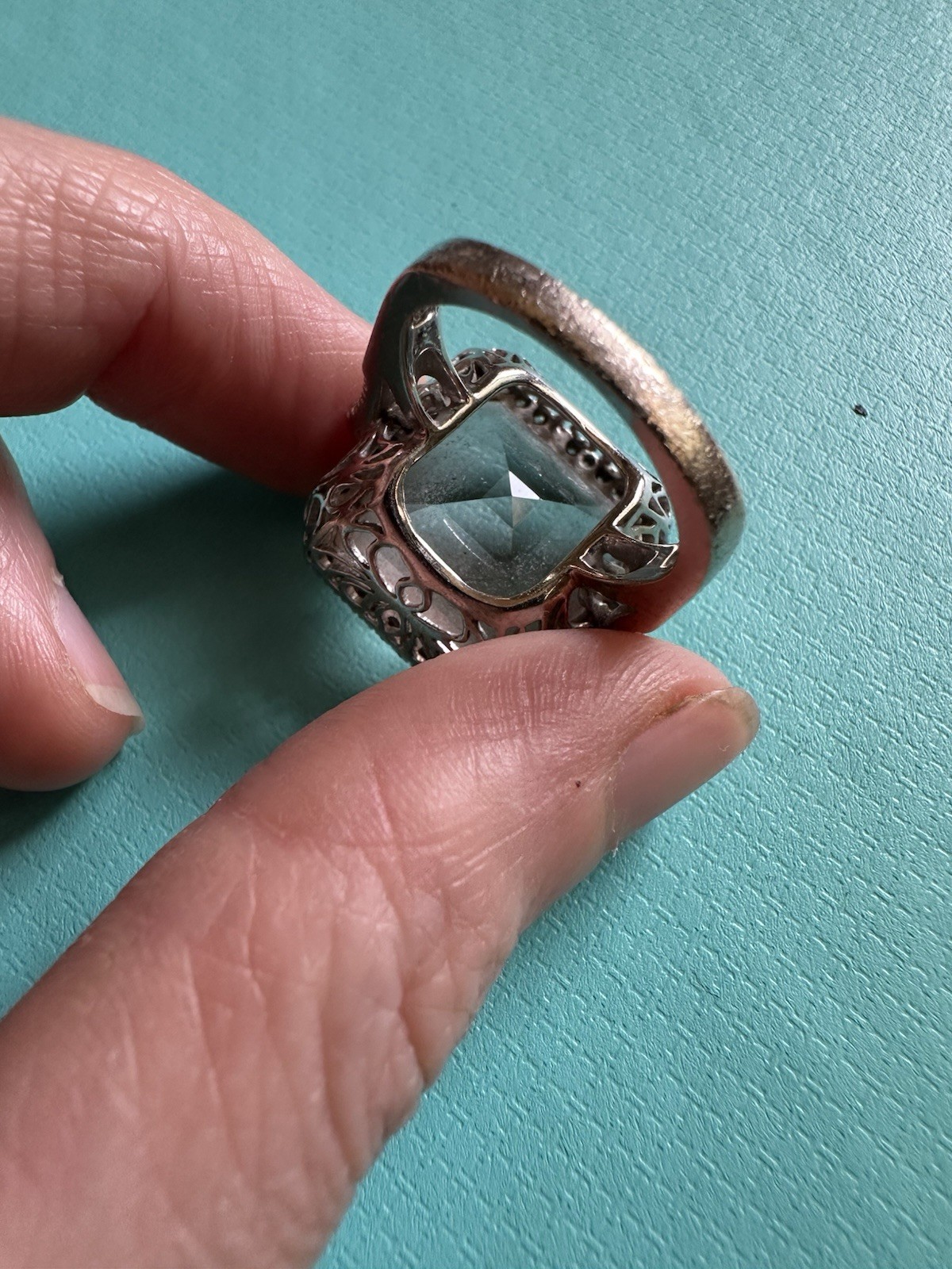 Vintage Estate 18k White Gold Pink Topaz And Diamond Cocktail Ring 4.5