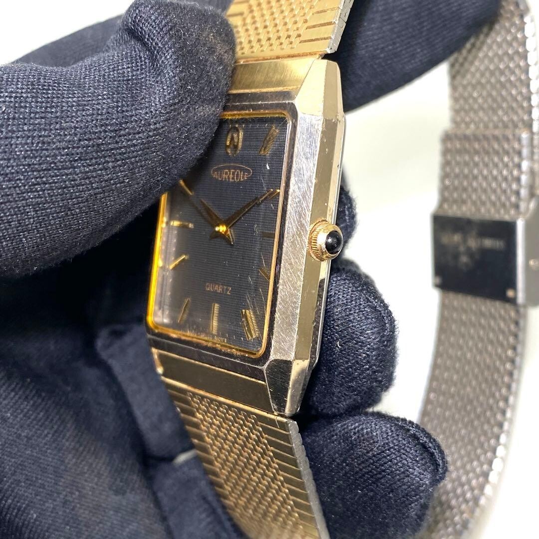 AUREOLE Wristwatch Square Mesh Bracelet Gold Authentic From Japan