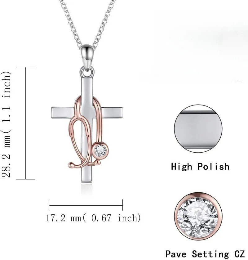 Stainless Steel Stethoscope Cross Necklace for Women Medicine Pendant Jewelry