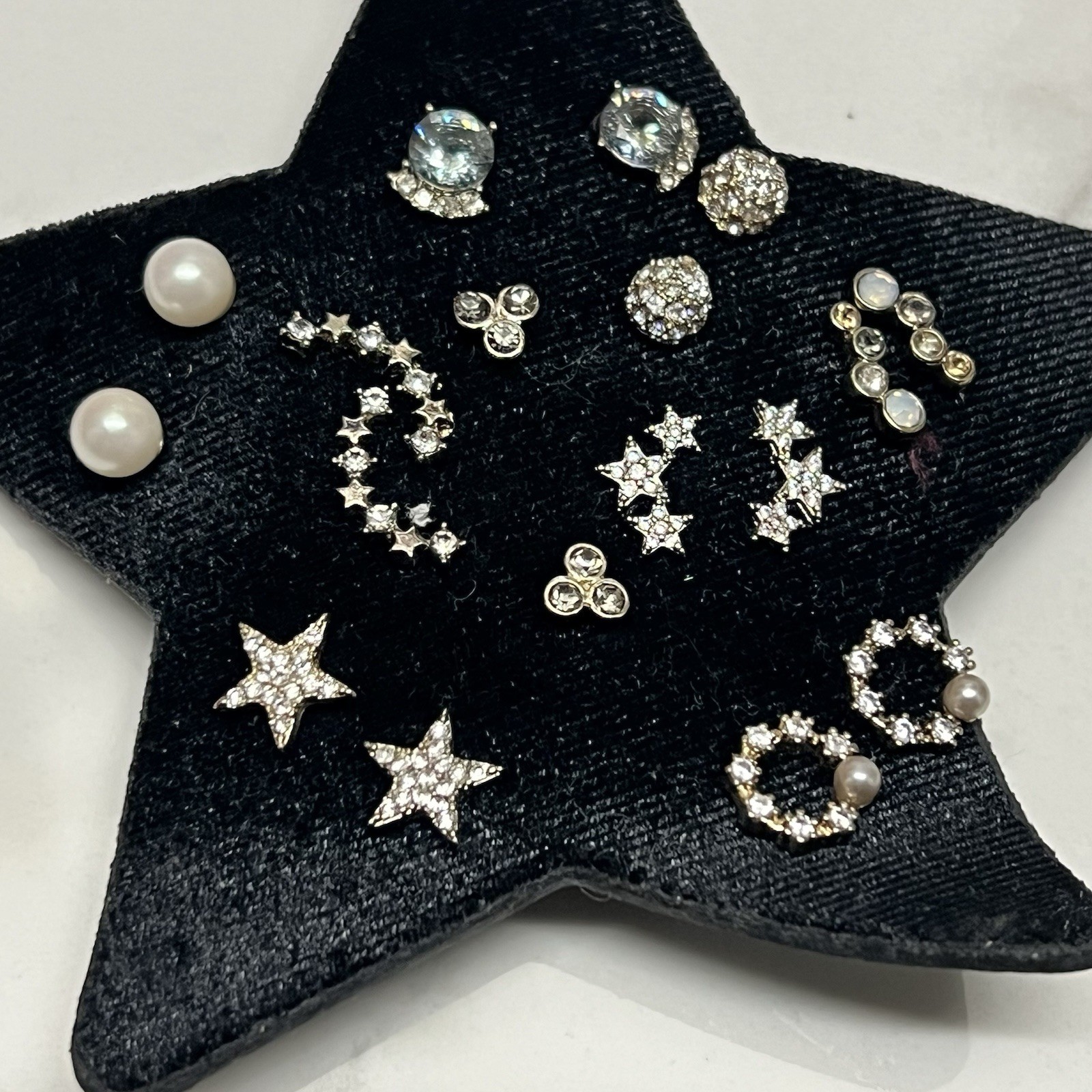 NWT LOFT Ann Taylor Pave Moon Small Assorted Stud Earrings Set Stars Gold Silver