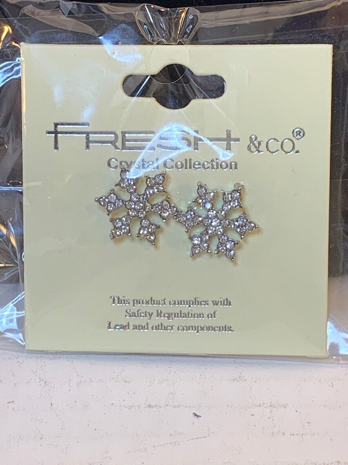 New Fresh And Co Silver Tone And Clear Rhinestone Snow Flake Pierced Earrings (8