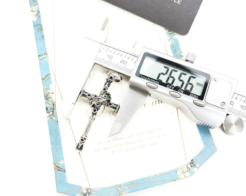 Cross Pendant Crown Antique Vintage 925 Sterling Silver 2.2 Inches Long