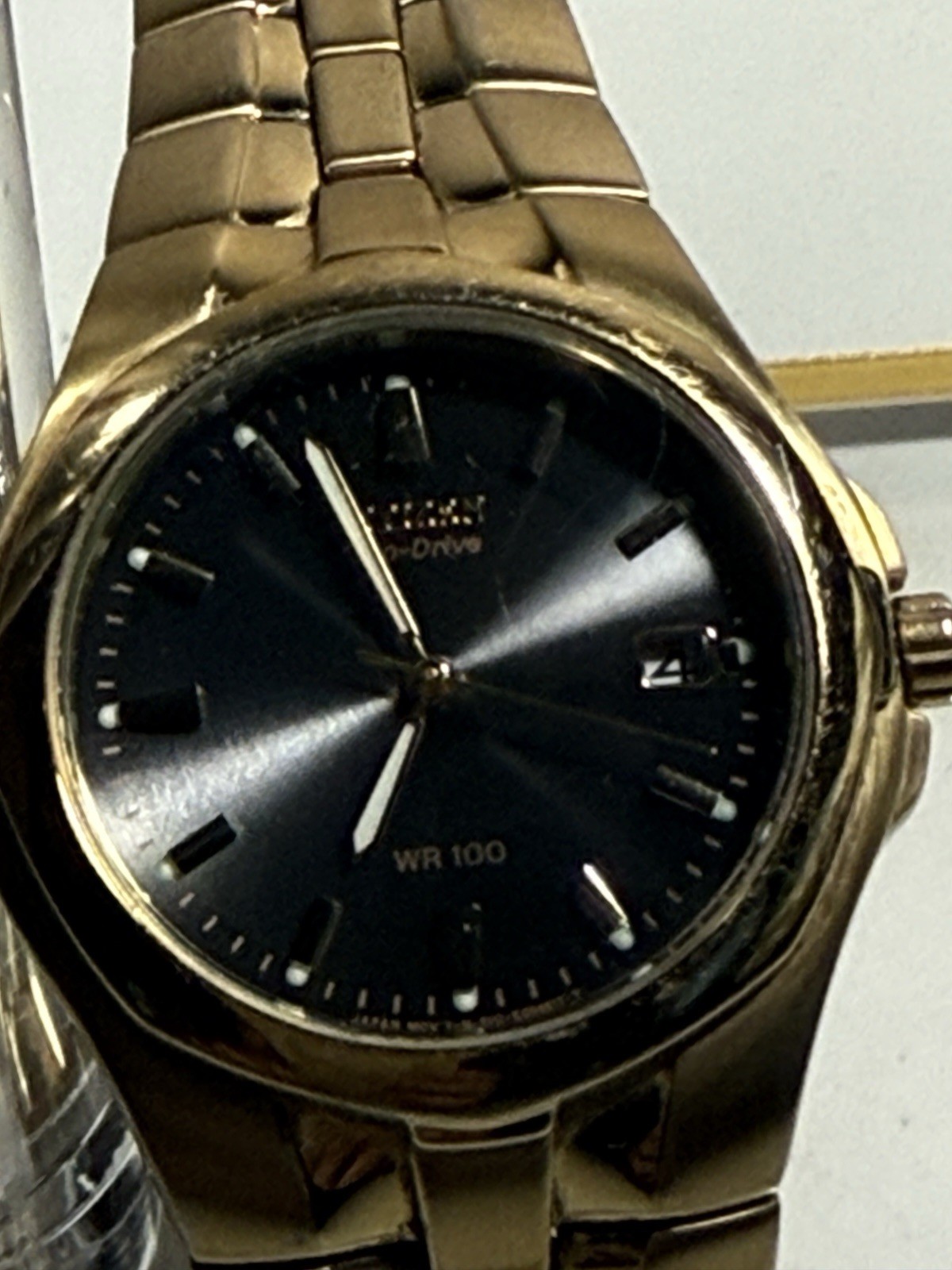 Small CITIZEN ECO DRIVE MEN’S STAINLESS STEEL WATER RESISTANT 100M BLACK DIAL