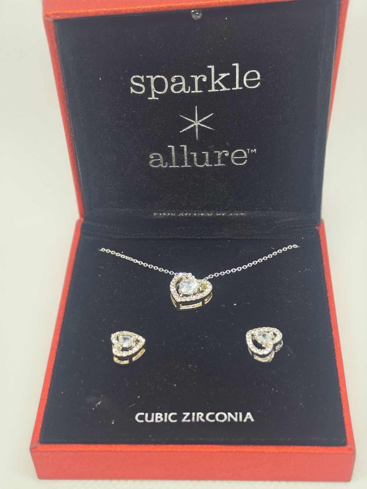 Sparkle Allure Fine Silver Plate Cubic Zirconia Set Heart Shaped