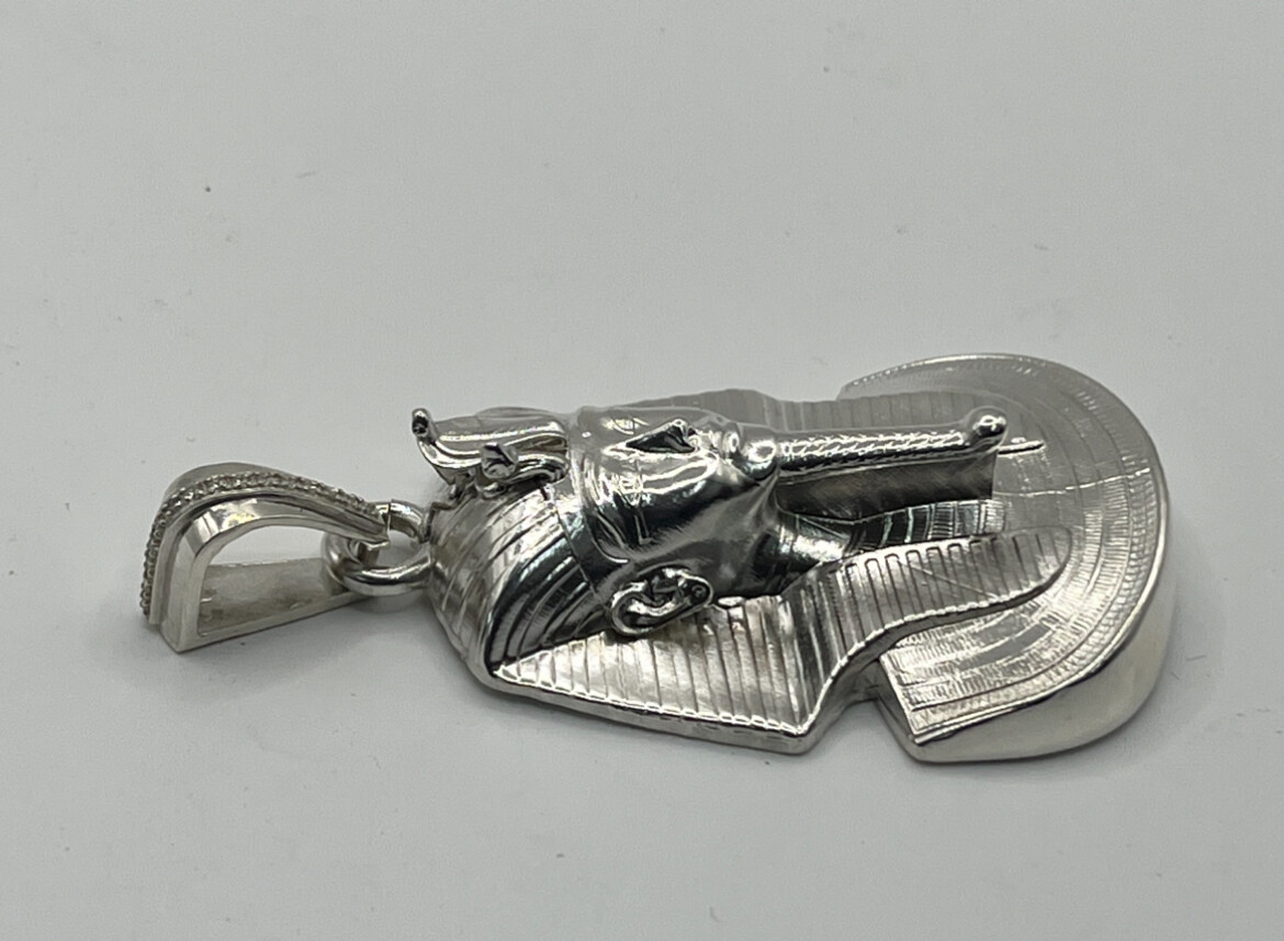 3.5″ Large Pharaoh Egypt King Tut Pendant Sterling Silver .925 62 grams