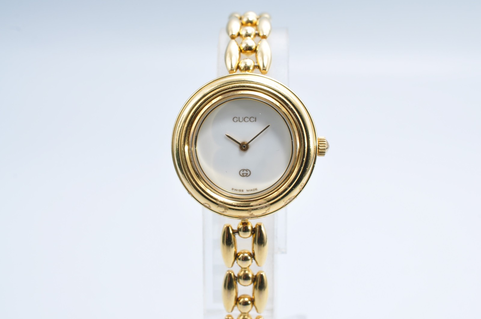 Gucci 11/12.2 Change Bezel Watch Gold Tone Rice Link Band w/6Bezels,Box w-11131