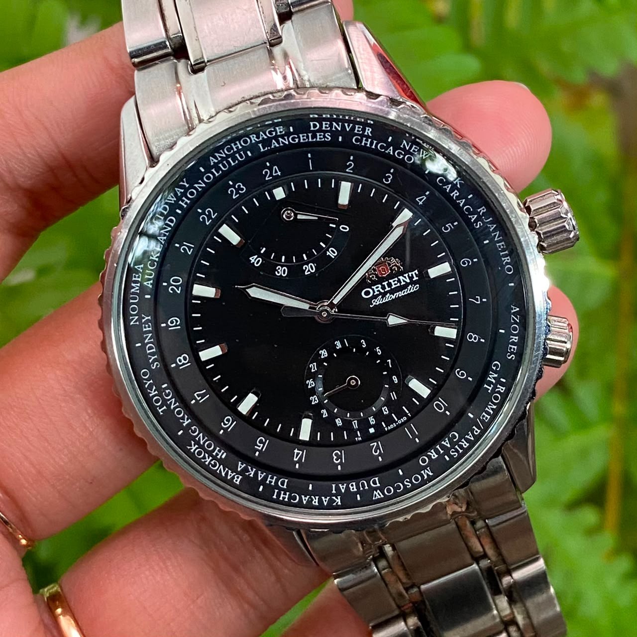 Rare Orient King Master Automatic Power Reserve Black Dial World Timer Watch Men