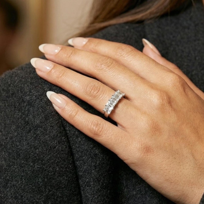 2.0 CT Princess Cut Moissanite 5 Stone 14K Gold Half Eternity Ring