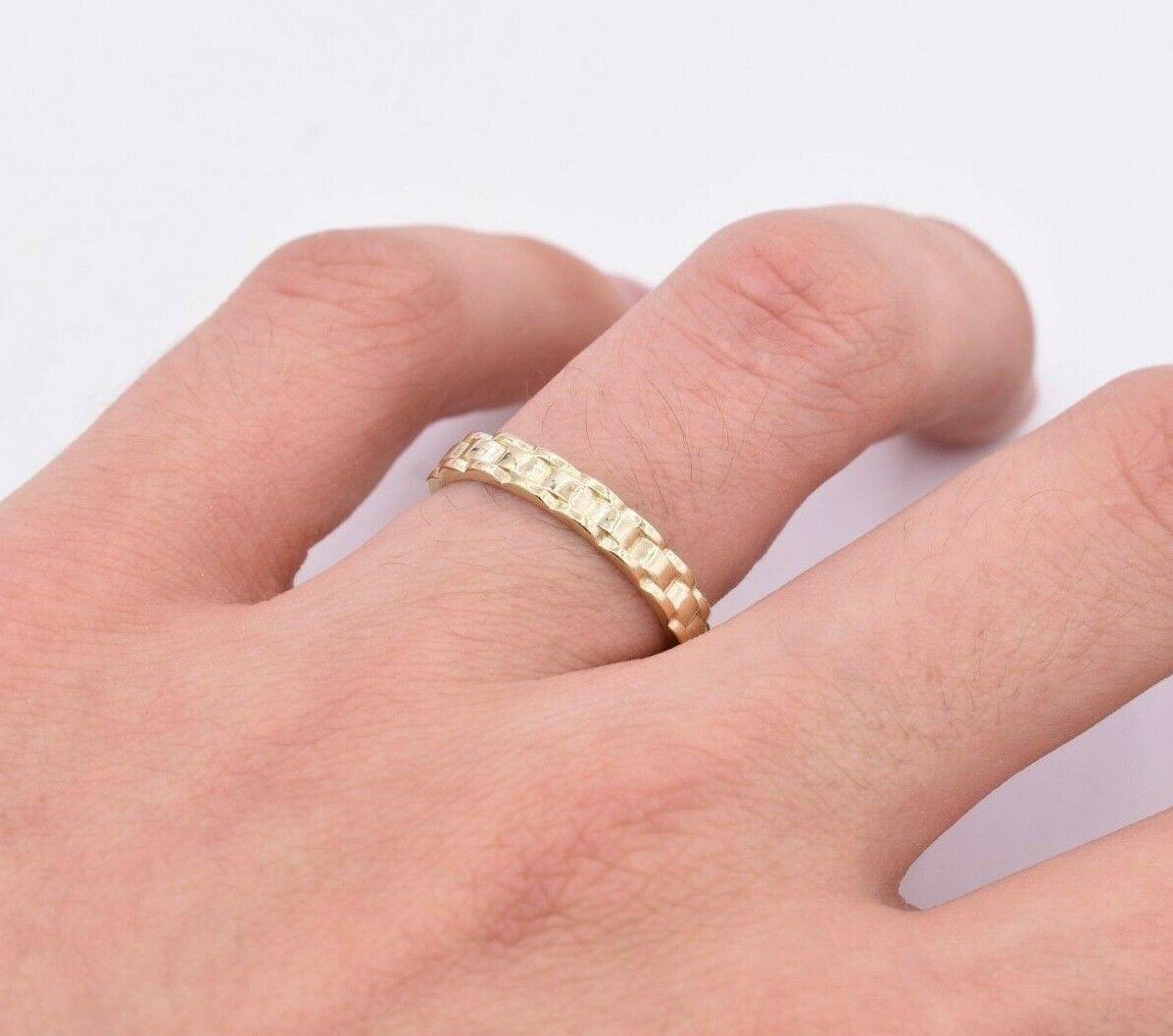 Men’s 3.7mm Railroad Rlx Band Ring Real 10K Yellow Gold Size 10.5