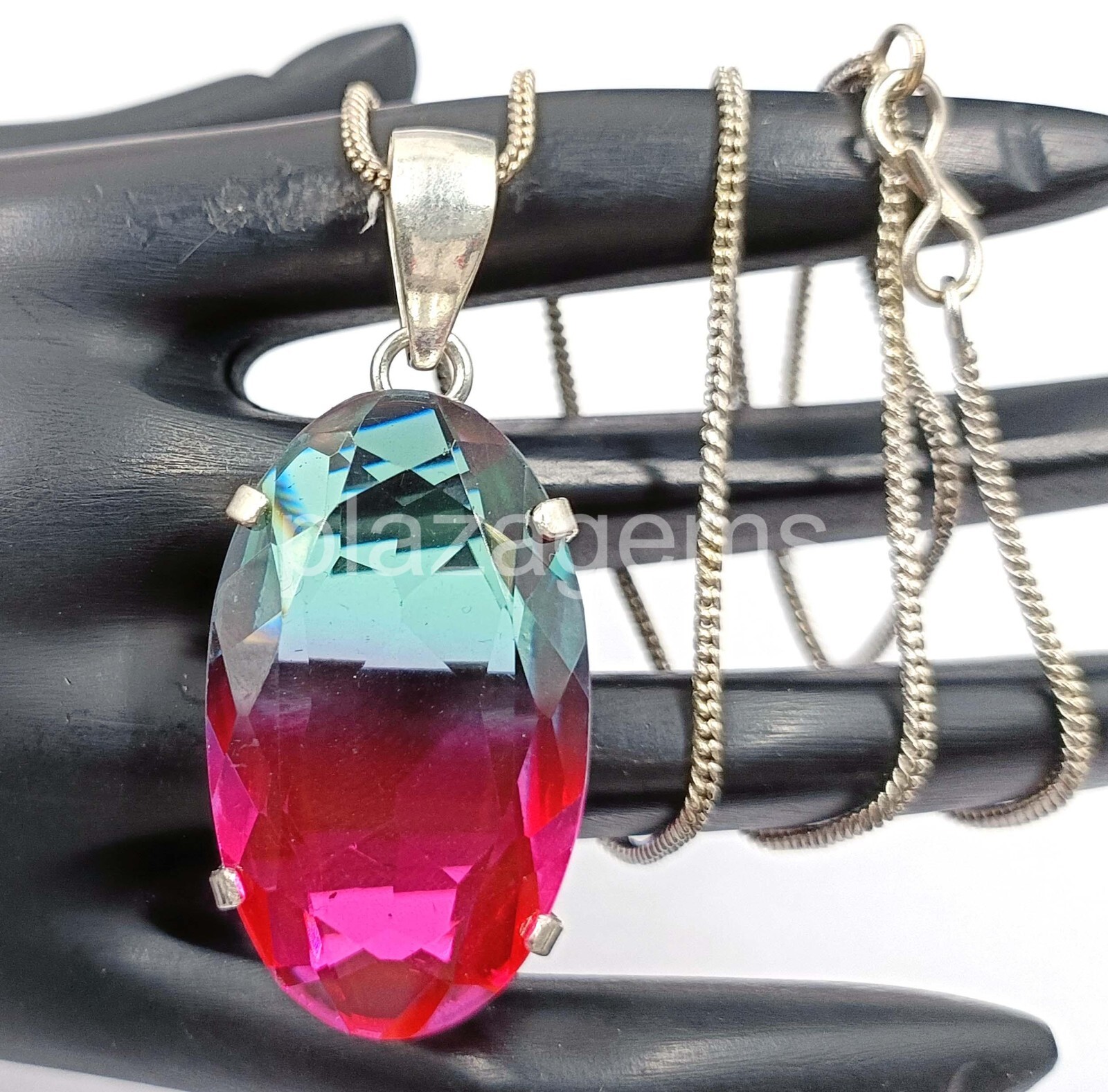 68.50 Ct Oval Cut Bi-Color Pendant 925 Strealing Silver EGL 4RDR