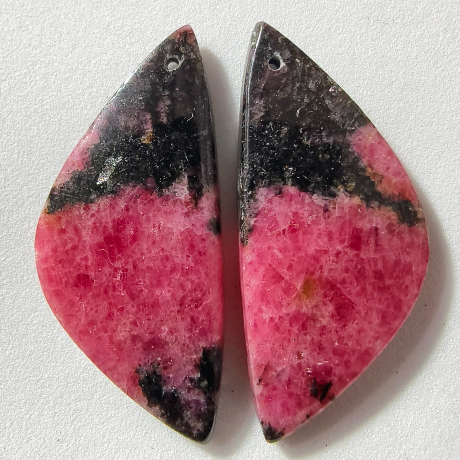 68 Cts Natural Rhodonite Drilled Match Pair Cabochon Gemstone 39.9 X 18.1 MM