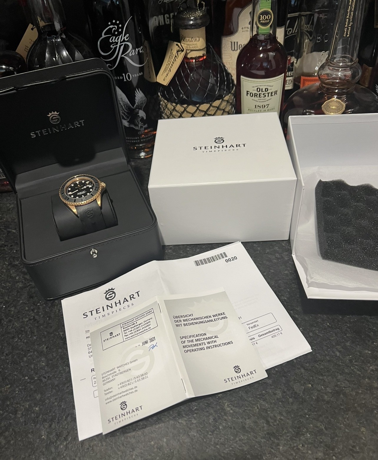 Steinhart Ocean One PINK GOLD 42mm Black Silicone Auto Swiss Dive Watch 103-0893