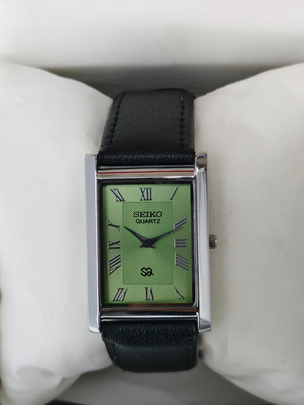 Vintage Refurbished Seiko Slim Tank Green Quartz Japan Men s Wrist Watch