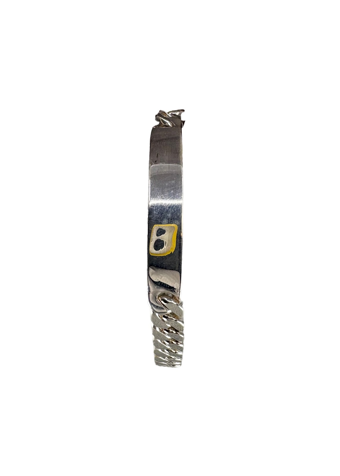 Solid 925 Sterling Silver Curb Cuban Link ID Bar Bracelet 190mm) 21.4g