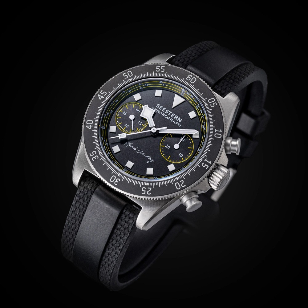 Seestern S443 Mechanical Chronograph Black Steel Rubber Sapphire Men’s Watch
