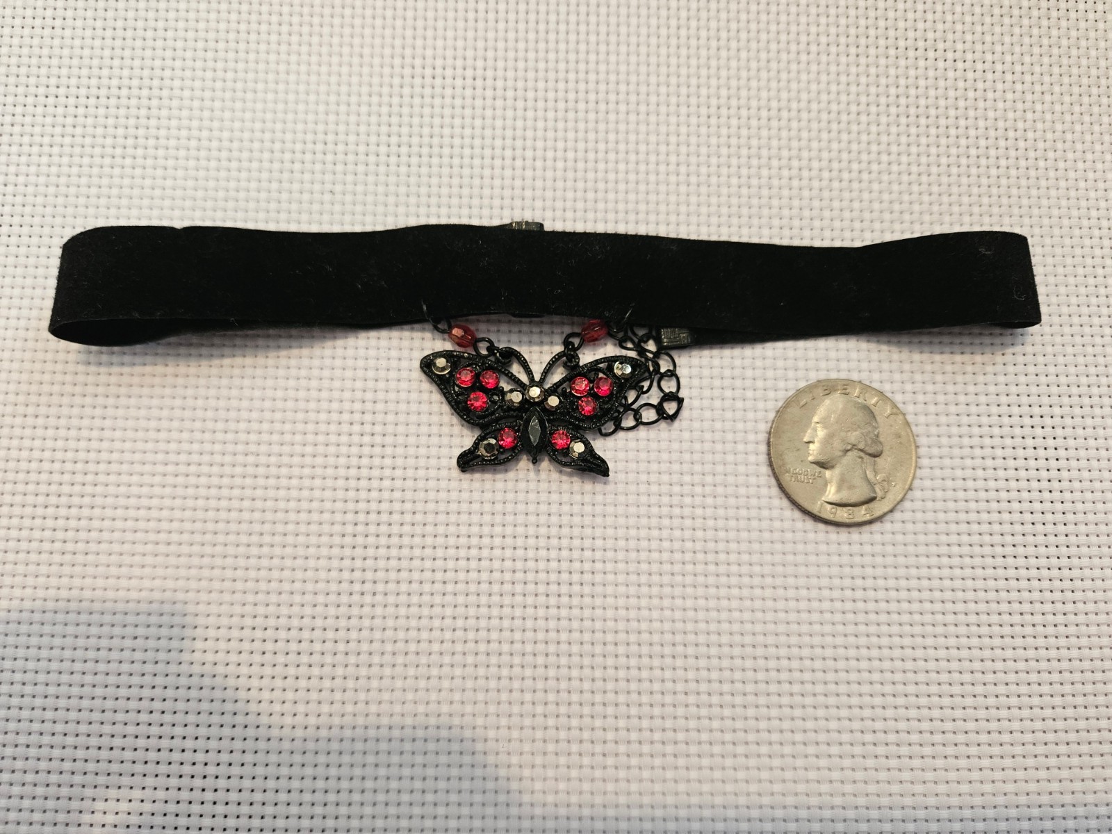 Black Velvet Butterfly Rhinestone Choker Red Gothic Adjustable Necklace