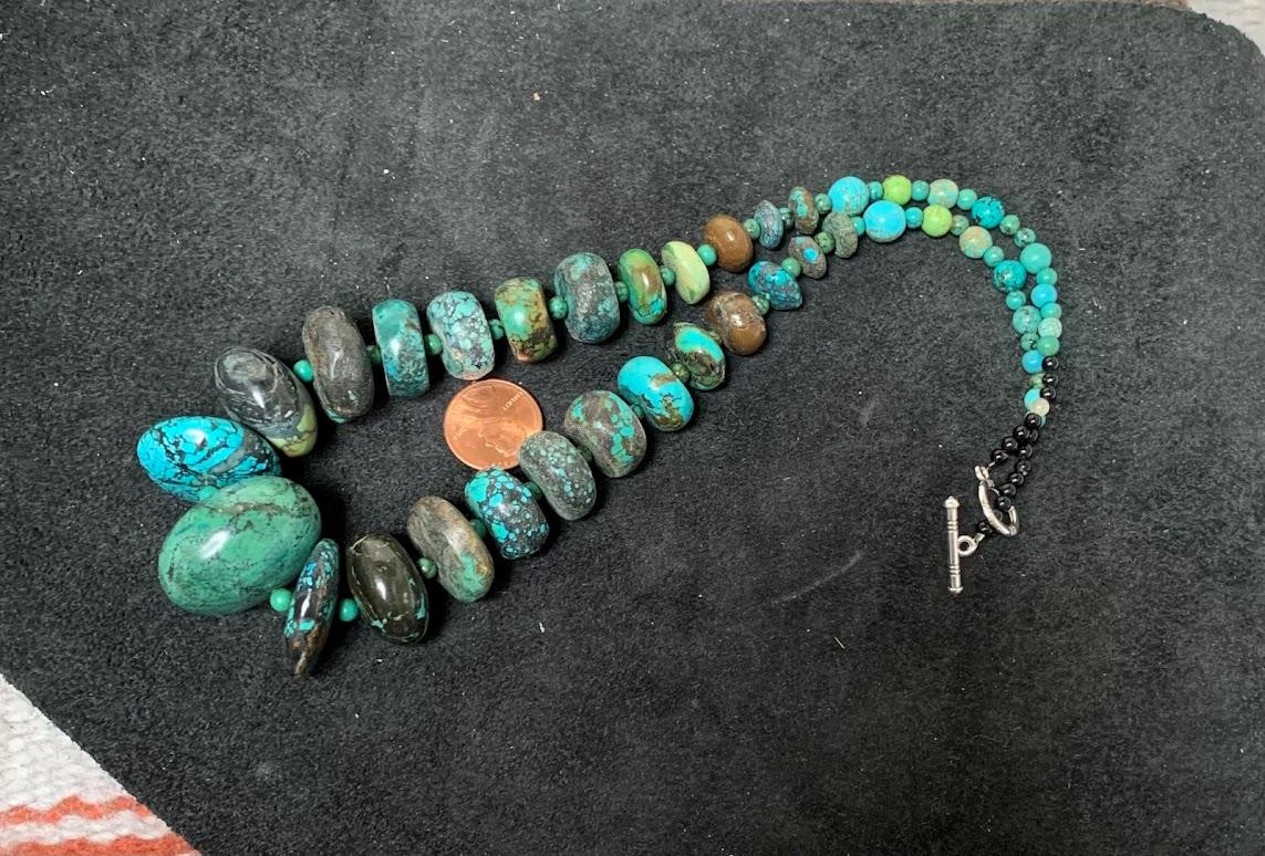 Gorgeous southwestern turquoise pebble necklace/19″(g177d-w3)