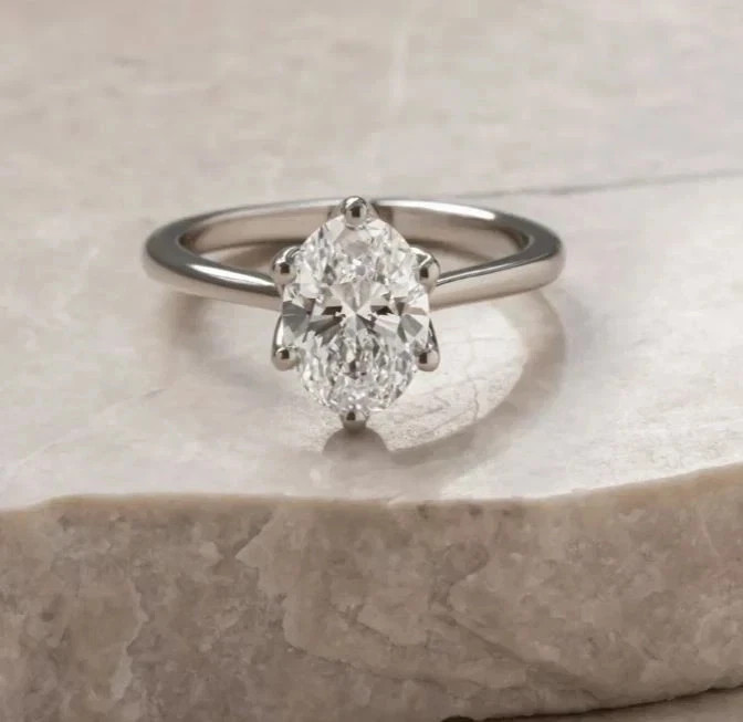 2Ct Oval-Cut Natural Diamond Solitaire Wedding Ring 950 Platinum Size 6 7 8 9