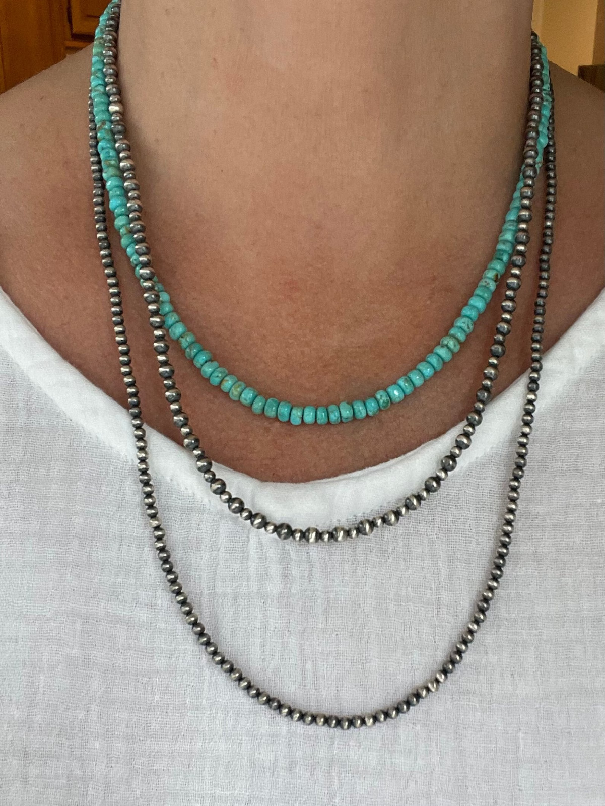 3mm & 4mm Navajo Pearls Necklace, Sterling Silver Beads, Modern Layering Choker