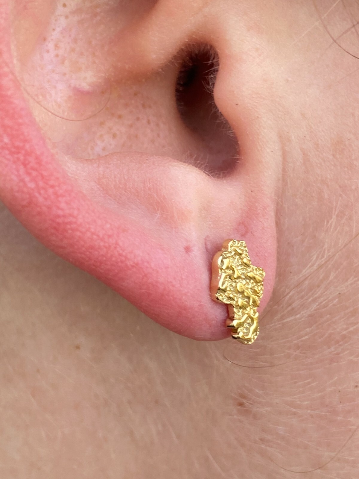 Real Solid 925 Sterling Silver 14k Finish Men Ladies Gold Nugget Earrings Studs