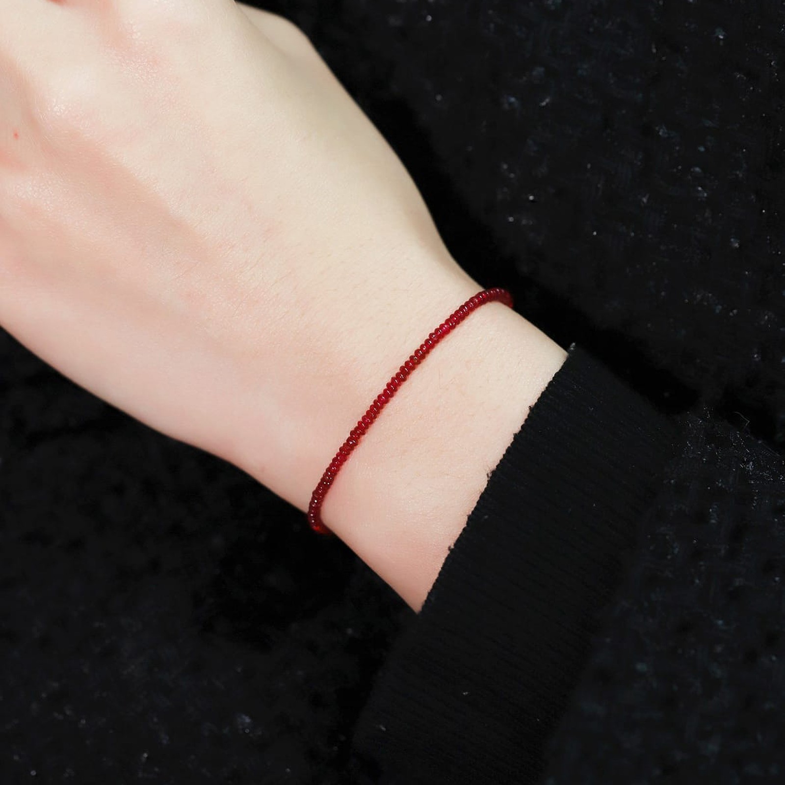 18K Gold Ruby Bracelet, Pigeon Blood Red Beads, Elegant Gift for Her