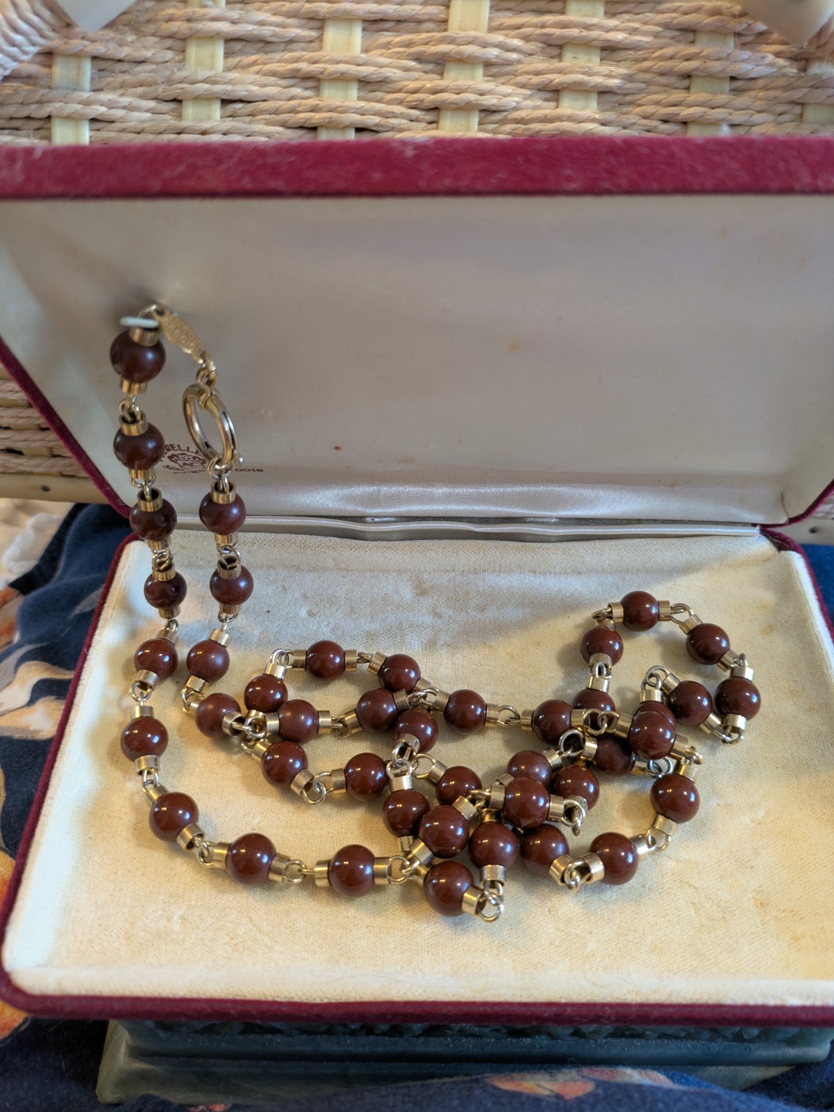 Bijoux Cascio Carnelian Colored Bead Gold Tone Necklace Signed Rare 92 Cm