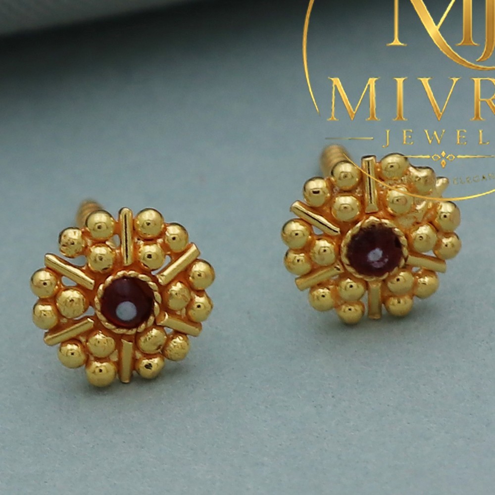 22K Yellow Gold Print Dazzling Stud Earrings For Daughter Easter Gift 0.78g